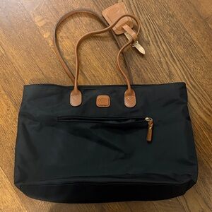 Bric's Black Tote with Tan Leather Handles